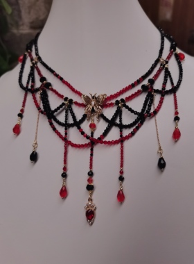 一梦星河/原创设计汉服配饰古风红黑蝴蝶流苏项链古风璎珞项链