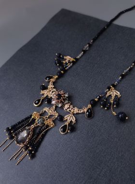 一梦星河原创汉服璎珞/星光熠熠/黑色流苏锁骨项链神秘感暗黑系