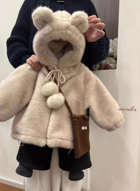 女童仿皮草外套冬1一2-3-4-5岁女宝宝冬装加绒加厚儿童毛茸茸外套