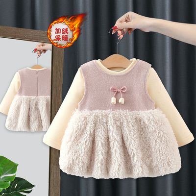 宝宝冬季连衣裙套装加绒加厚保暖
