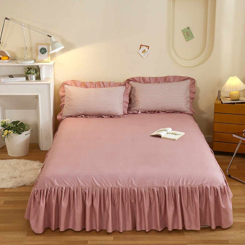 2025新款140克超柔化纤面料斜纹磨毛韩版系列单床裙纯棉磨毛床裙