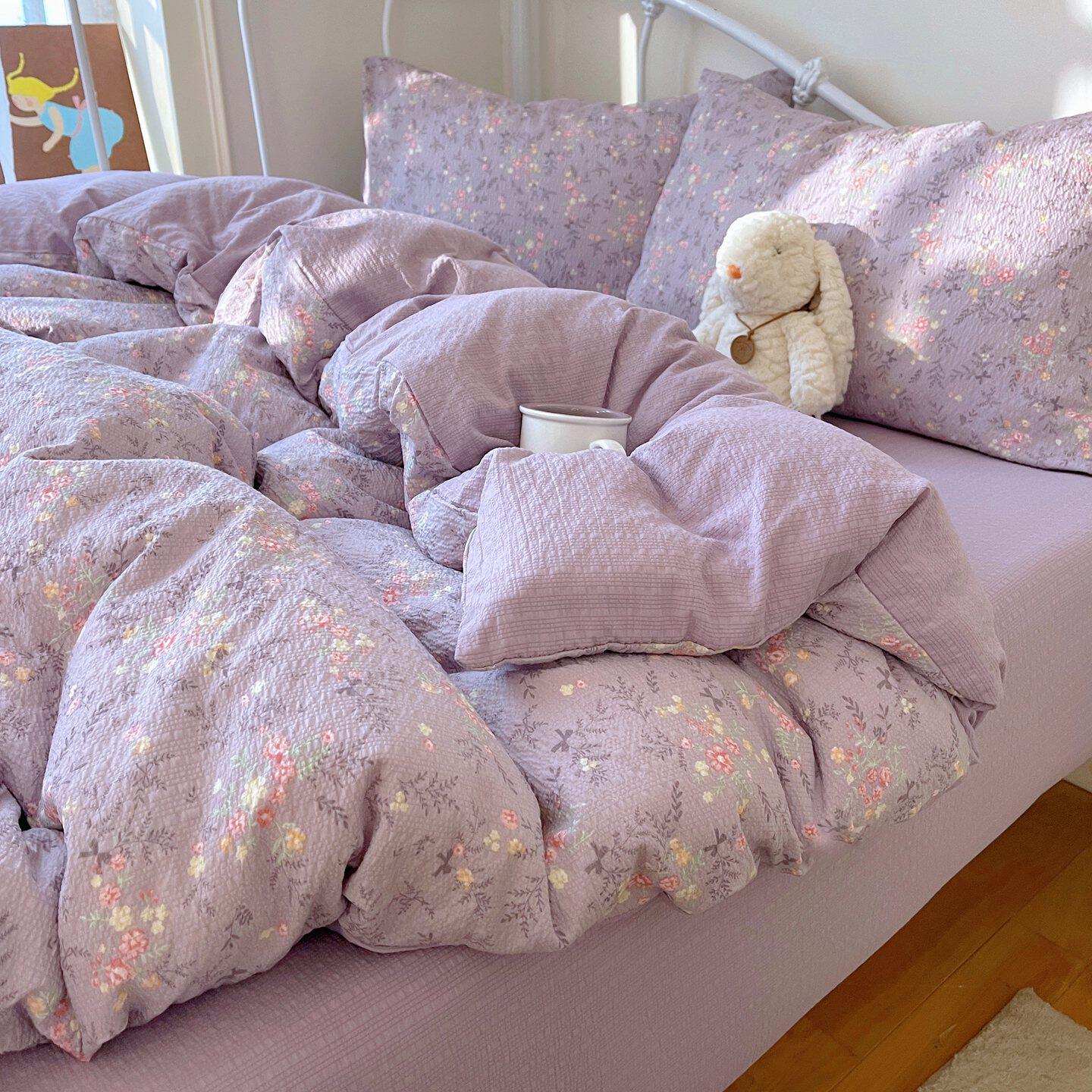 新款A类化纤面料防尘螨防过敏宿舍三件套亲肤透气泡芙纱四件套