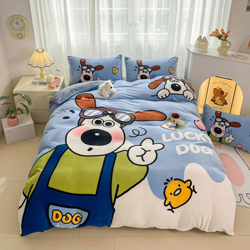 新款加厚大版卡通印花牛奶绒宿舍三件套家纺床上用品牛奶绒四件套