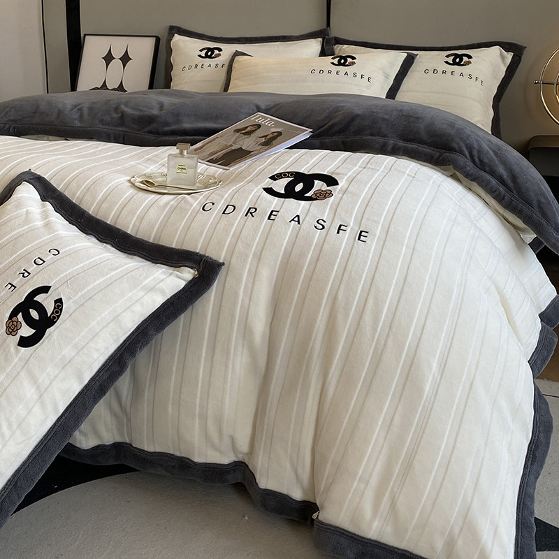 高档刺绣包边牛奶绒四件套家纺床上用品床单款床笠款四件套,床上用品,床品套件/四件套/多件套,淘宝优惠券,粉丝福利购,淘宝优惠卷