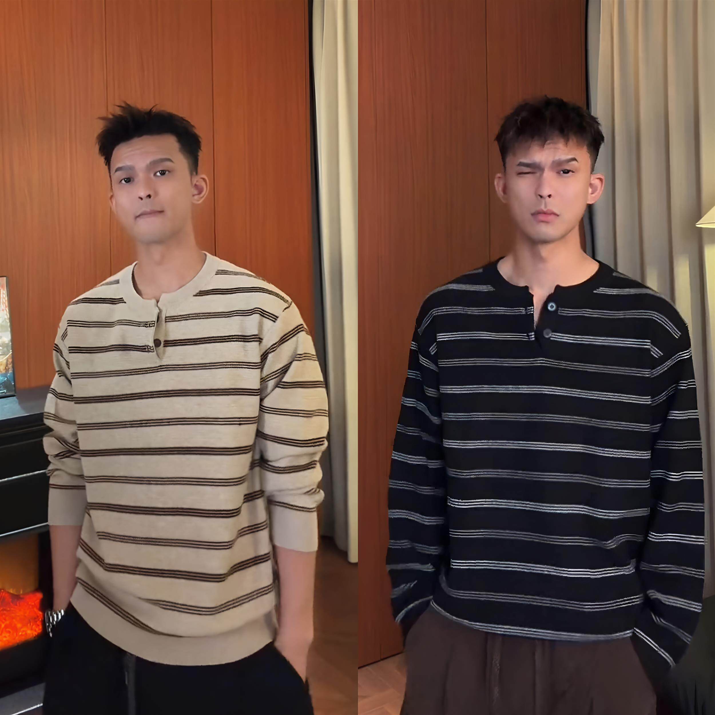 秋冬新款美式复古亨利领针织毛衣男士高品质条纹保暖情侣长袖上衣