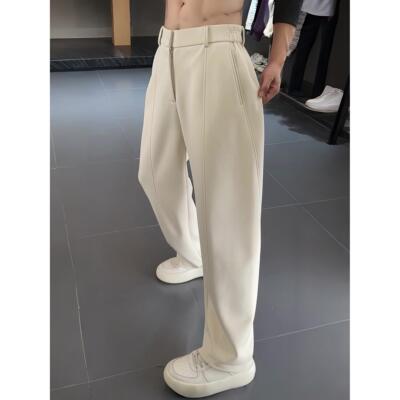 冬季新款精梳棉加绒直筒休闲裤男士高级感纯色垂感弹力显瘦弯刀裤