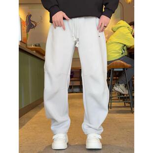 冬季男士潮牌时尚加绒加厚阔腿卫裤慵懒风垂感宽松百搭抽绳休闲裤