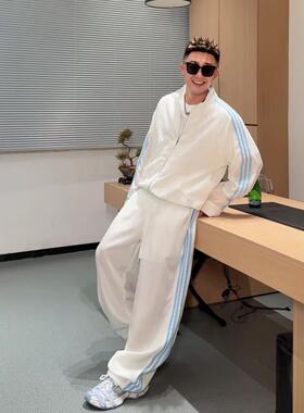 春夏新款男士潮牌时尚轻薄凉感防晒休闲运动套装外套休闲裤两件套