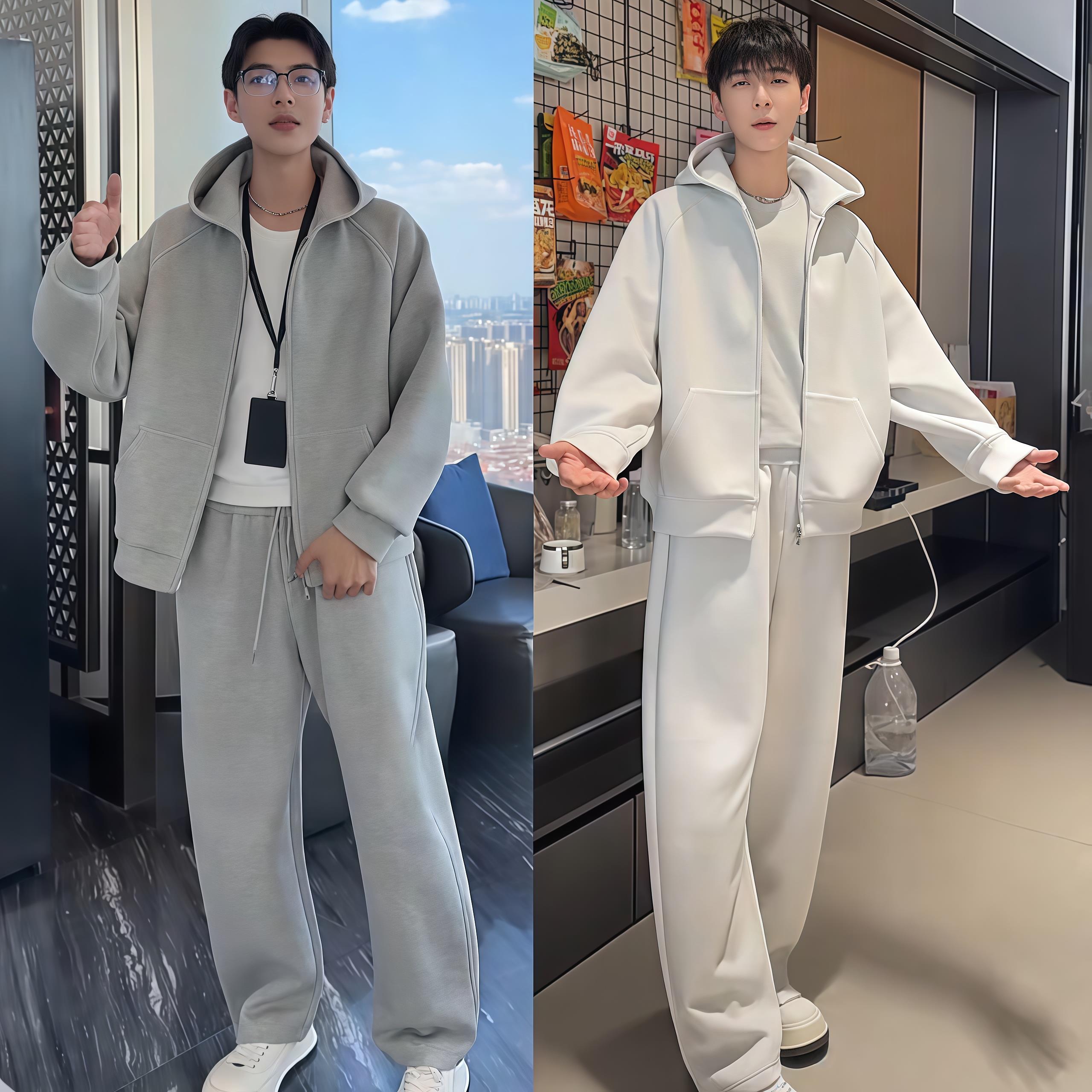 秋季新款高级感重磅连帽休闲运动套装情侣款时尚卫衣休闲裤两件套