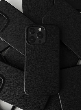 APEEL STUDIO 原创设计黑色荔枝纹皮革Magsafe磁吸手机壳适用iPhone15Pro防摔全包保护壳(不带卡夹)