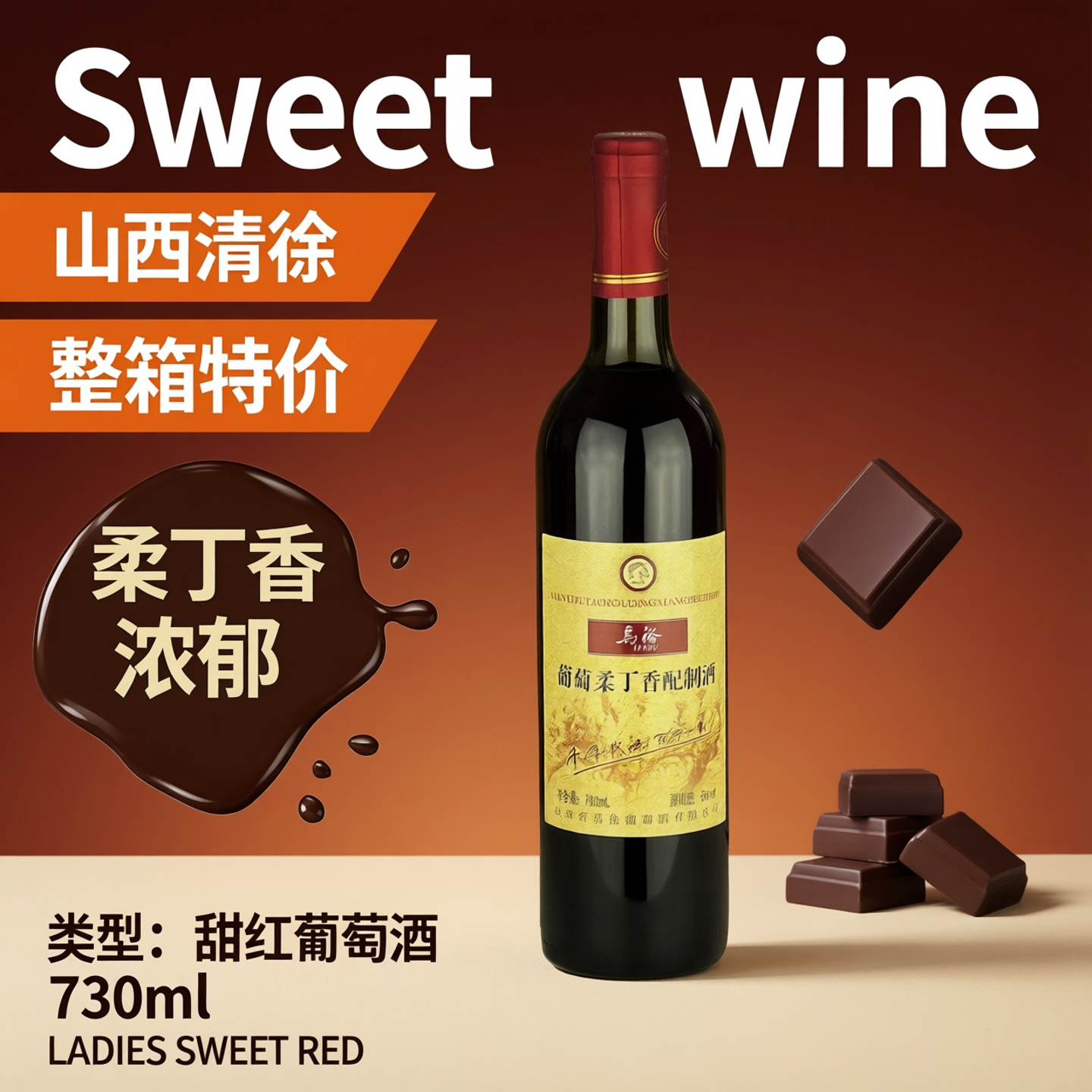 清徐马裕甜红葡萄酒柔丁香整箱6瓶730ml女士红酒山西特产正品特价