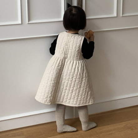 韩国童装代购2025冬季新款mome女孩宝宝百搭甜美儿童夹棉背心裙