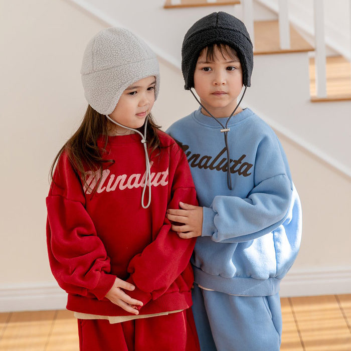 韩国童装代购Apfel男女孩中大童2025冬新款儿童抓绒宽松保暖卫衣