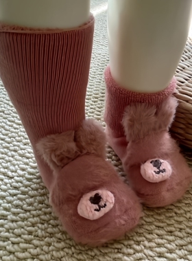 韩国儿童袜子代购OhLavie冬2025新款男女宝宝小童卡通毛绒家居袜