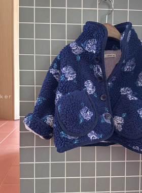 韩国童装代购2025冬款raker女孩宝宝时尚儿童加绒加厚羊羔毛外套