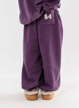 韩国童装代购2025冬新款bucketlist男女孩中大童抓绒宽松束脚卫裤