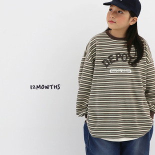 韩国童装代购2025冬款12months男女孩中大童百搭条纹长袖宽松T恤