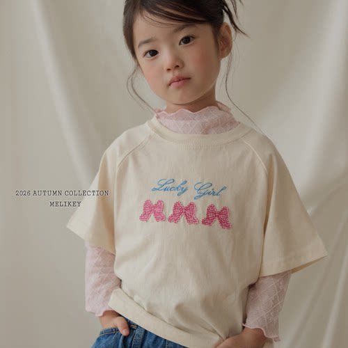 【韩国代购】童装2026秋季新款Melikey时尚女孩百搭儿童短袖T恤