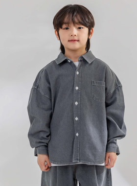 韩国童装代购bucketlist男女孩中大童2026春新款时尚儿童牛仔衬衫