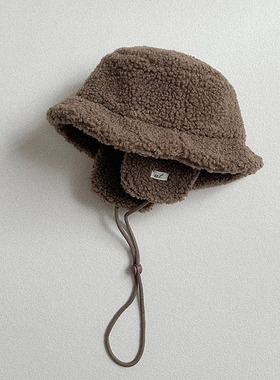 韩国帽子代购2025冬ATOMEME男女孩小童宝宝羊羔毛时尚儿童渔夫帽