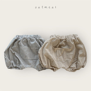 韩国童装代购2026春新款OATMEAL时尚宝宝婴幼童百搭格子大PP短裤