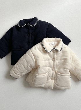 韩国童装代购2025冬新款ATOMEME男女孩宝宝时尚儿童翻领加厚棉服