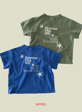 韩国童装代购2026春夏新款apfel时尚男女孩中大童圆领宽松短袖T恤