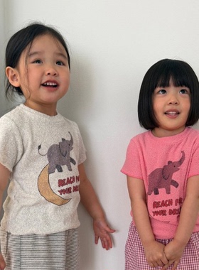 【韩国代购】童装2026夏新款MiniBonbon女孩时尚儿童百搭短袖T恤