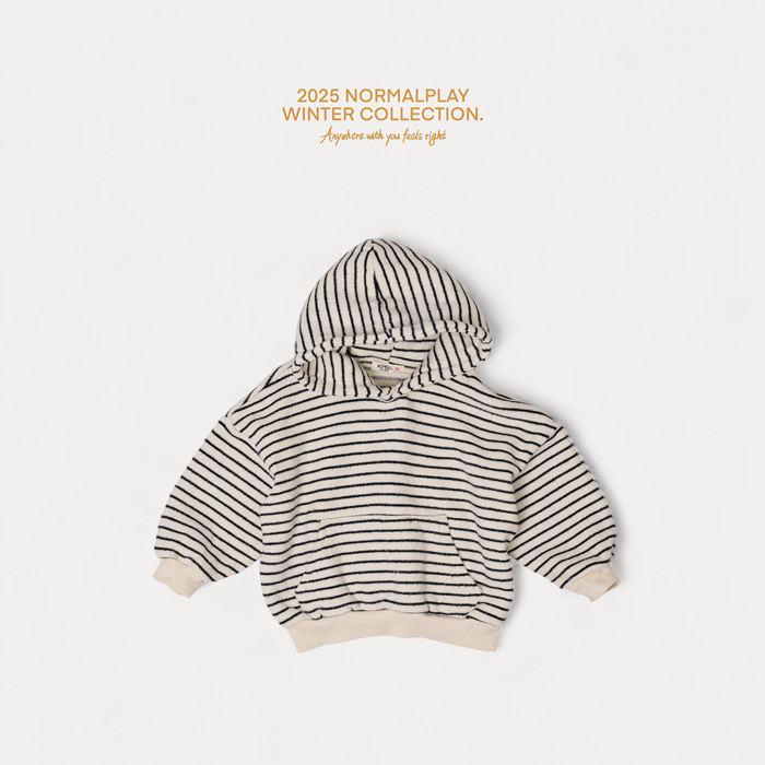 韩国童装代购NORMALPLAY男女孩中童2025冬季新款儿童条纹连帽卫衣