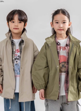 韩国童装代购2026春新款bucketlist男女孩中大童立领儿童风衣外套