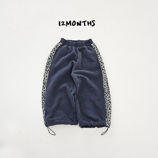 韩国童装代购2025冬款12months男女孩宝宝百搭抓绒宽松抽绳休闲裤