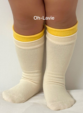 韩国儿童袜子代购OhLaVie秋2025新款男女孩宝宝卷边小腿袜中筒袜