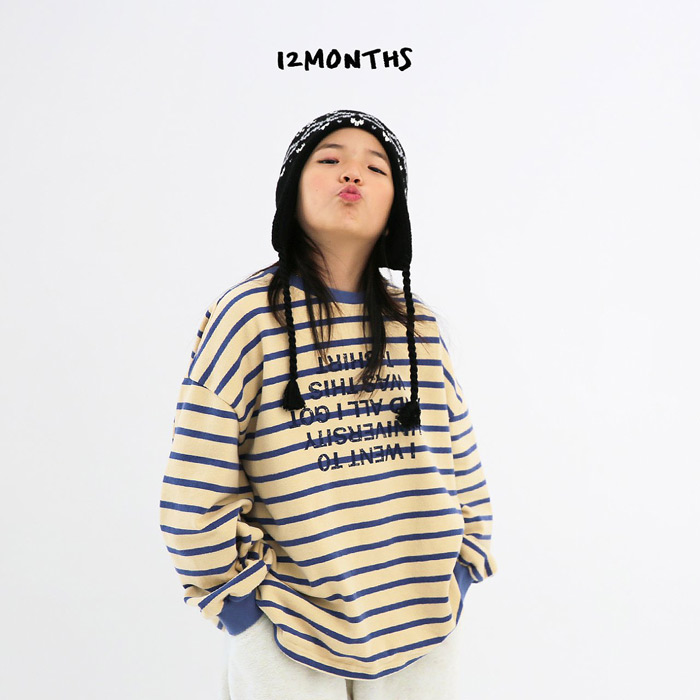 韩国童装代购2025冬新款12months男女孩中大童宽松长袖条纹T恤
