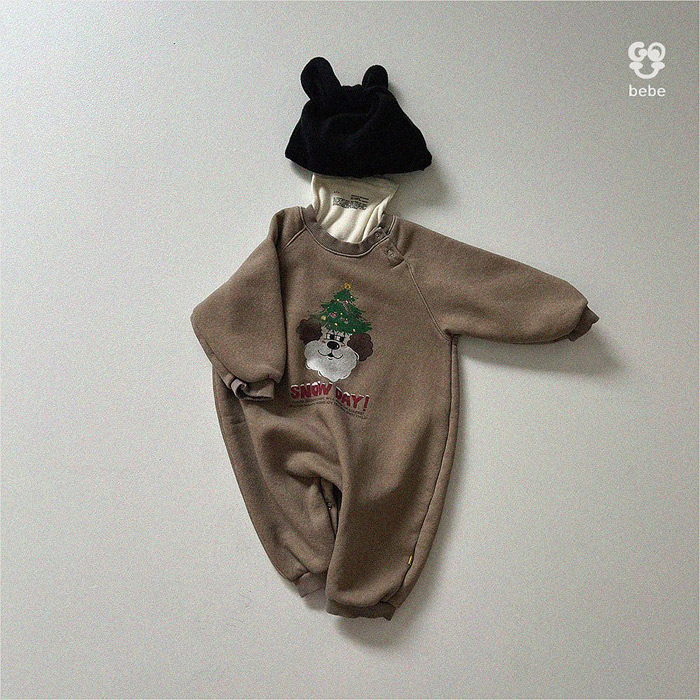 韩国进口童装代购2025冬婴幼童GOUbebe男女宝百搭抓绒圣诞连身衣