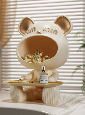 奶油风大嘴小熊玄关钥匙架摆件