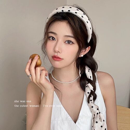 波点蝴蝶结飘带发箍女高颅顶头饰