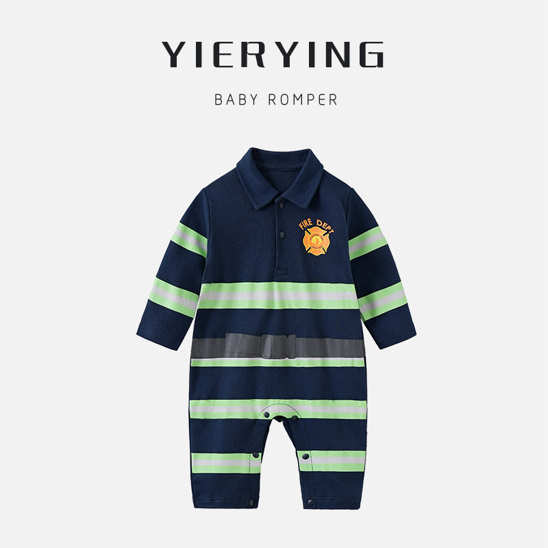 婴儿连体衣春装搞怪长袖男女宝宝哈衣满月百天个性职业拍照衣服