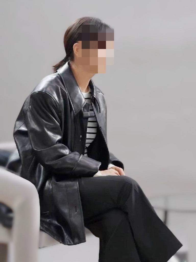 贾琳同款意大利进口绵羊皮外套女中长款春装新款宽松真皮皮衣夹克