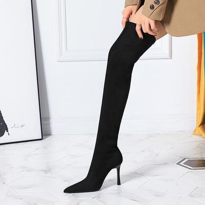 黑色靴子过膝长靴高跟御姐细跟女