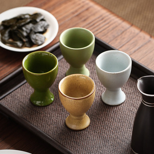 创意个性陶瓷高脚清酒杯复古风窑变色高颜值摆件家居实用鸡蛋杯托