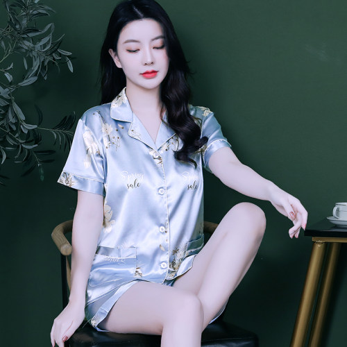 女士可外穿薄款冰丝丝绸睡衣套装