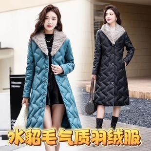 海宁2025冬季新款狐狸毛领真皮羽绒服女中长款修身大码皮草外套厚
