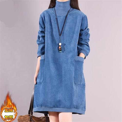 加绒加厚中长裙女灯芯绒300斤