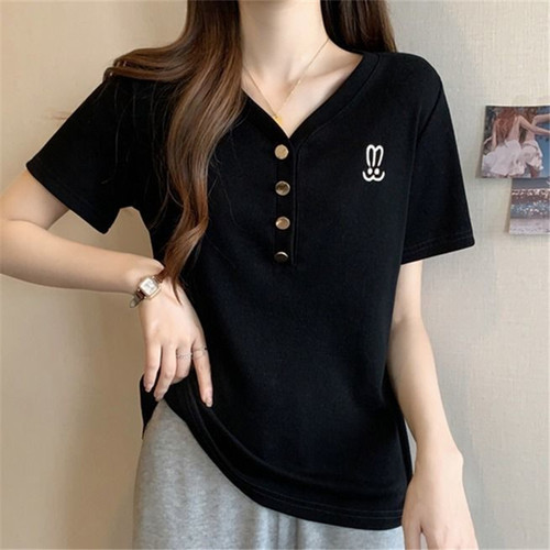 胖mm300斤螺纹刺绣短袖T恤女