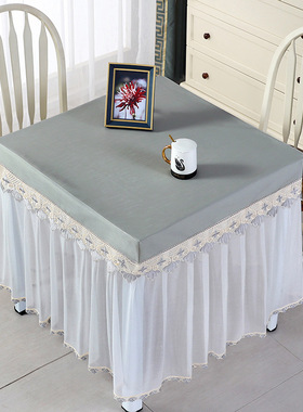 客厅茶几麻将桌布餐烤火皮罩防水防油垂纱布加绒桌垫家用台布方形