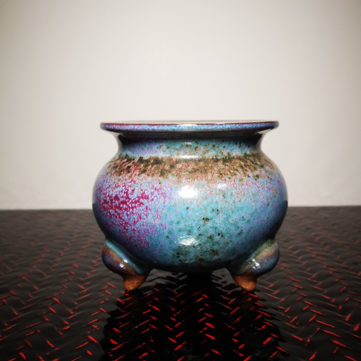 河南禹州钧瓷摆件鬲式三足香炉精品包邮8.1*8.8cm