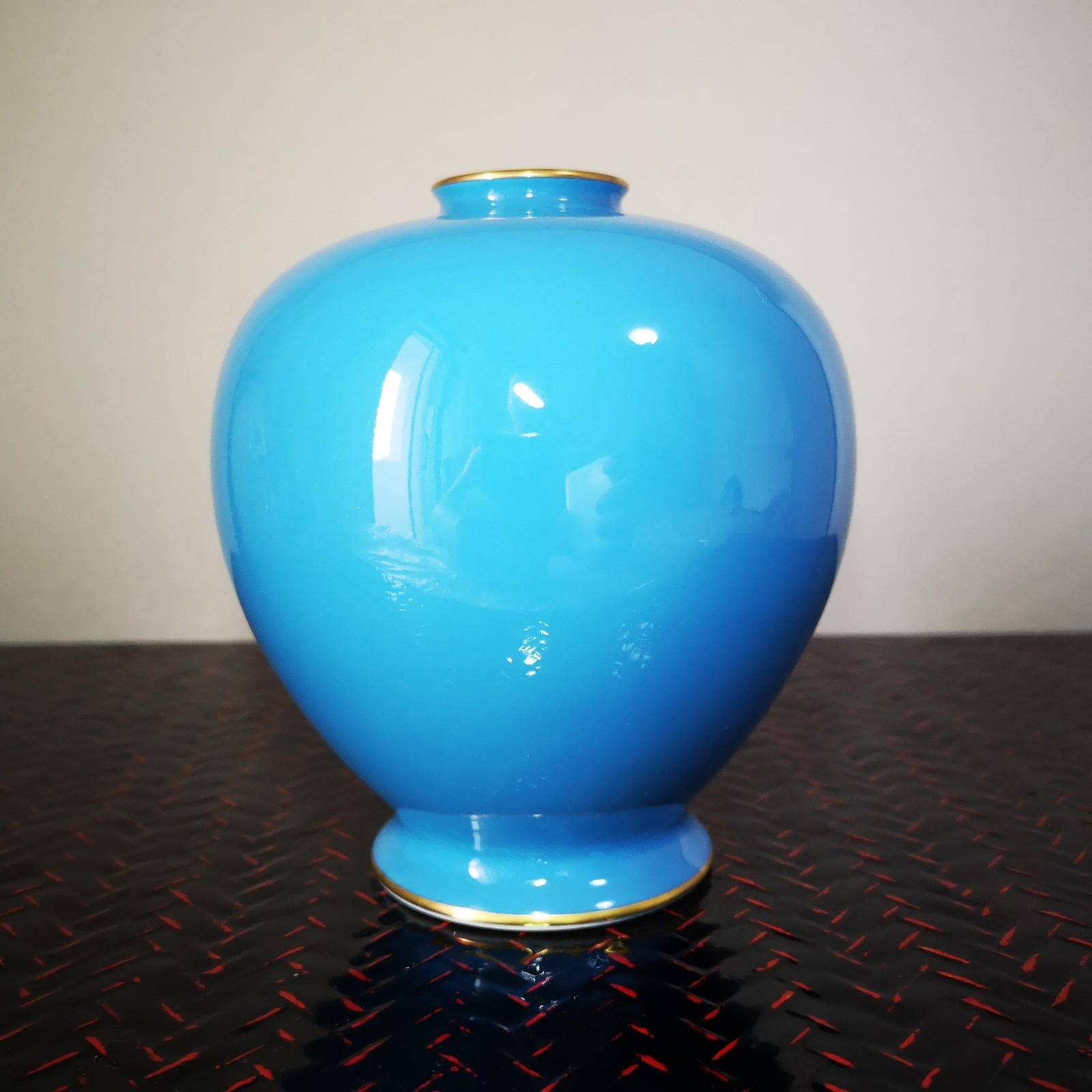 日本香兰社单色釉天蓝色袖珍小花瓶摆件特价包邮稀少品种高12cm