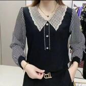 大码 高档新款 上衣女套头雪纺减龄洋气小衫 衬衫 外套 娃娃领气质长袖