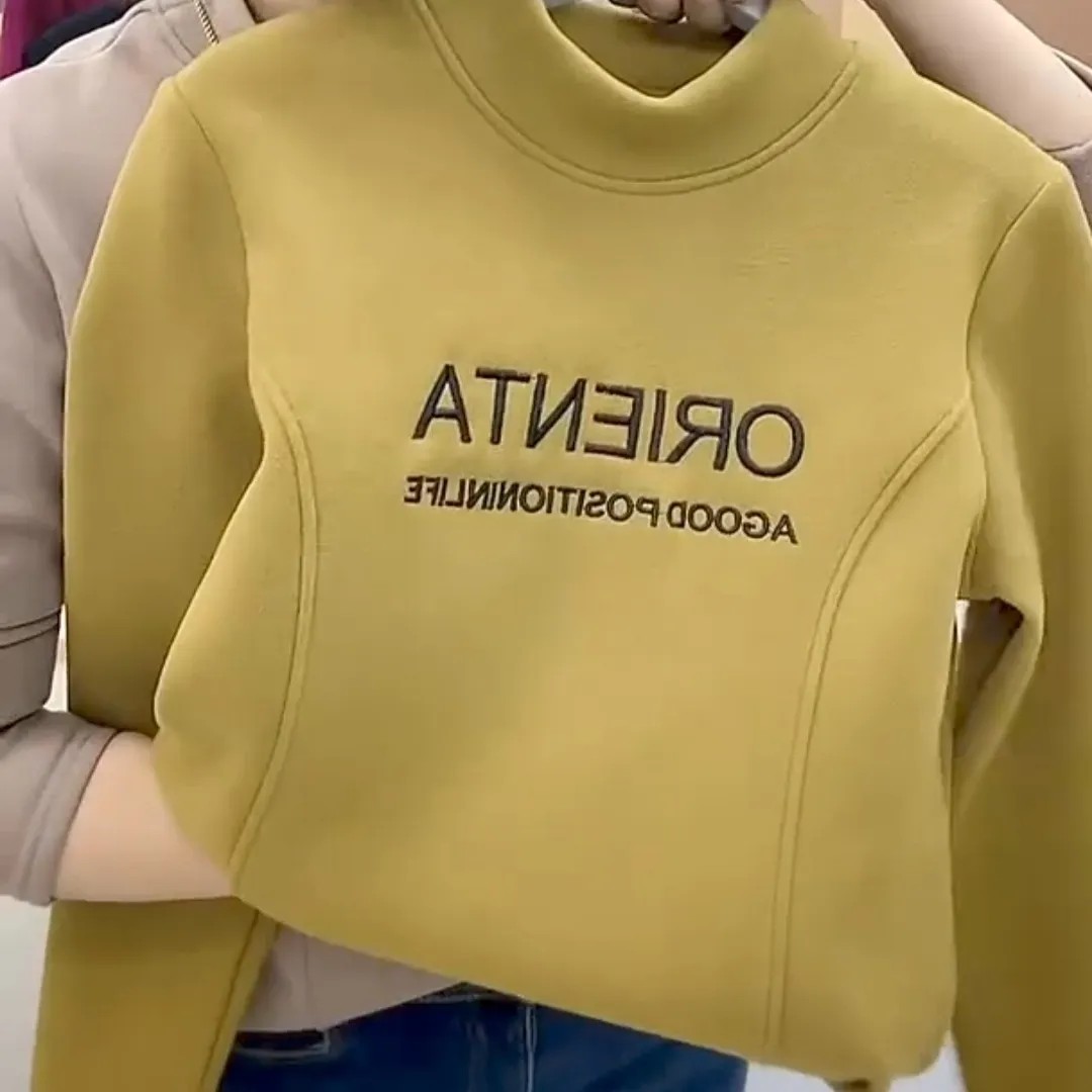 秋冬高档半高领德绒加绒加厚打底衫女内搭长袖大码百搭洋气卫衣