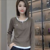 撞色假两件正肩长袖 圆领修身 打底衫 欧洲站春秋新款 休闲时尚 卫衣